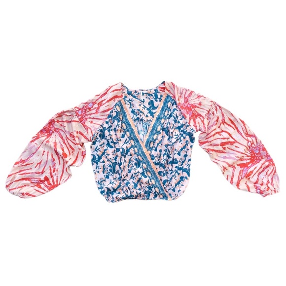 Free People Abstract Floral Print Crop Bohemian Blouse - Picture 7 of 7